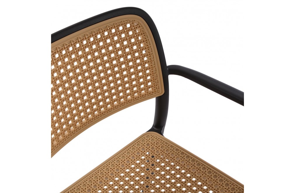 Rattan Effect Plastic Armchair In Black Frame-PP Chair