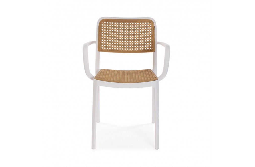 Rattan Effect Plastic Armchair In White Frame-PP Chair