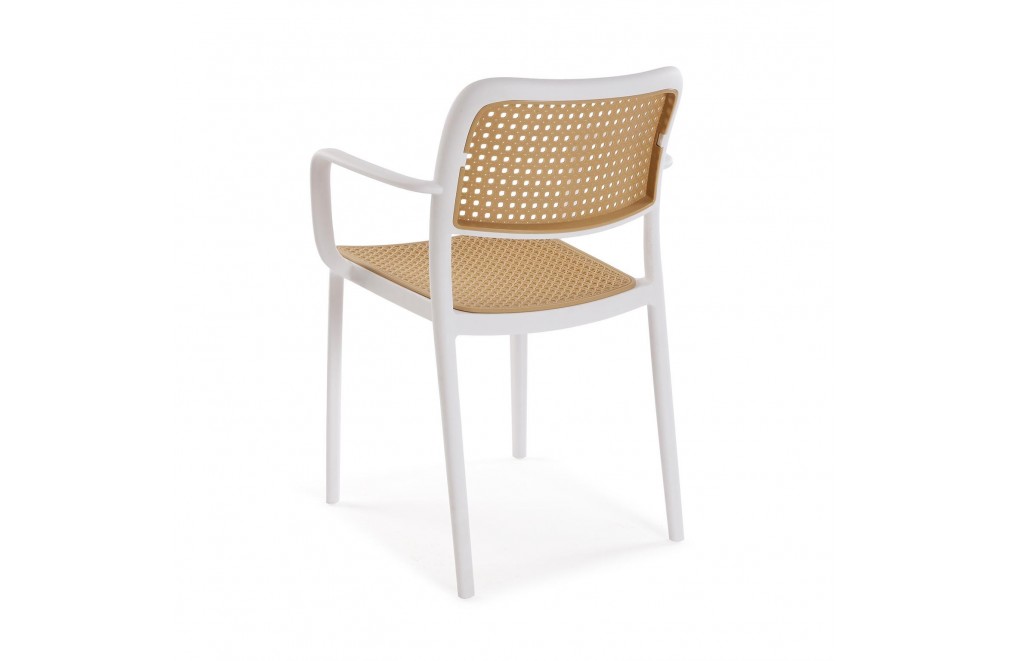 Rattan Effect Plastic Armchair In White Frame-PP Chair