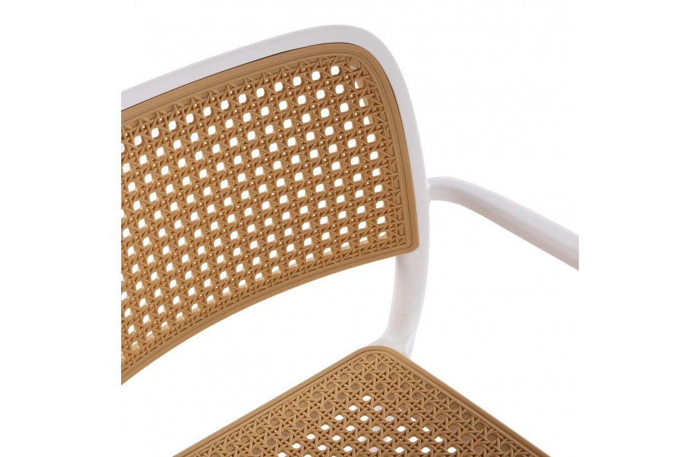 Rattan Effect Plastic Armchair In White Frame-PP Chair