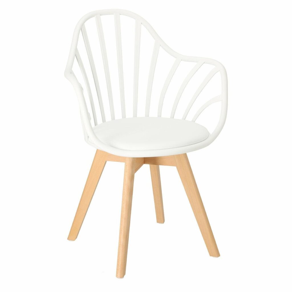 White Cushioned Plastic Armchair With Wood Feet-PP Chair