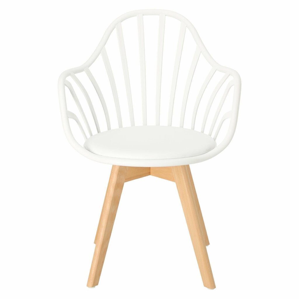 White Cushioned Plastic Armchair With Wood Feet-PP Chair
