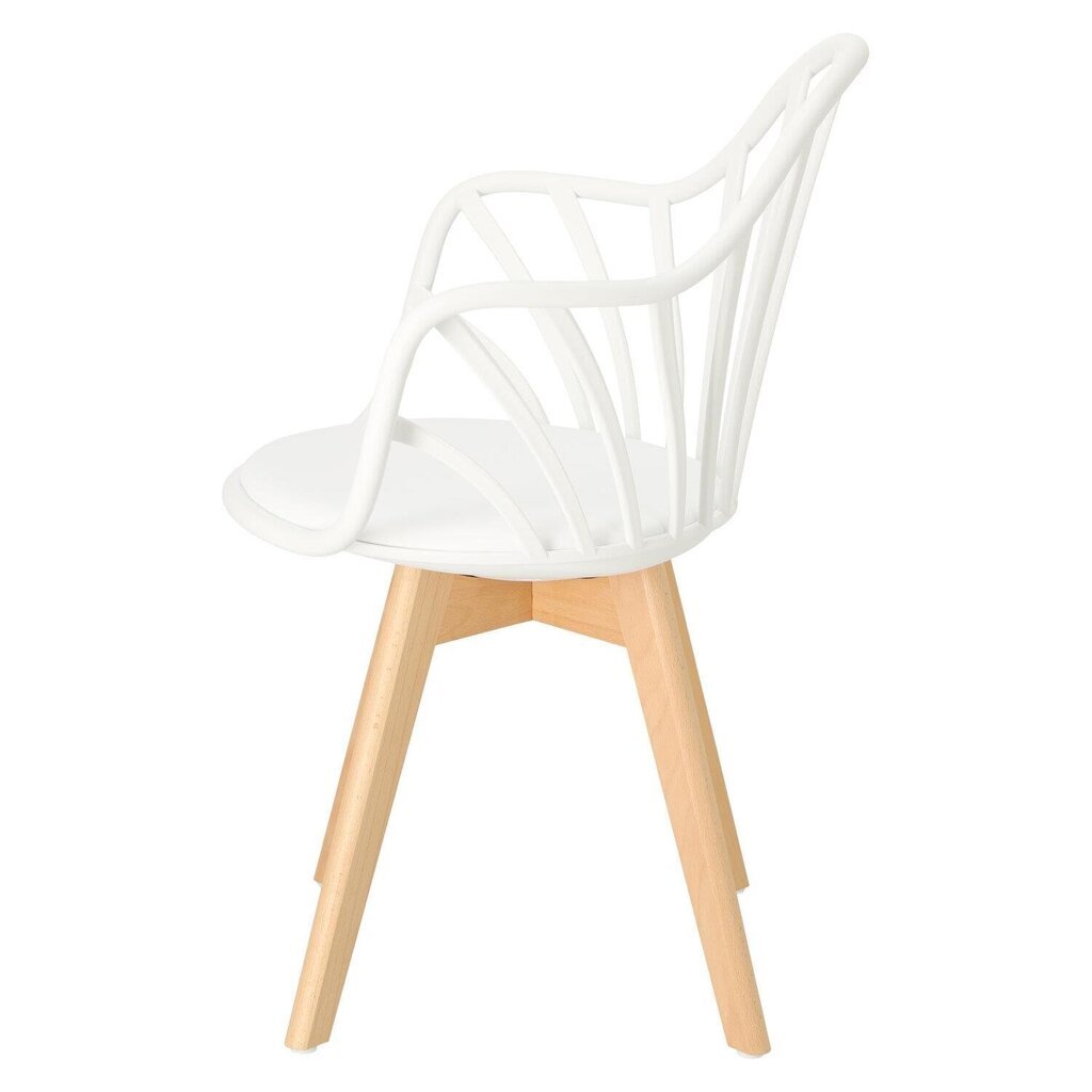 White Cushioned Plastic Armchair With Wood Feet-PP Chair