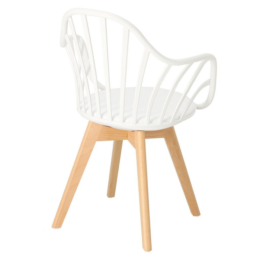 White Cushioned Plastic Armchair With Wood Feet-PP Chair