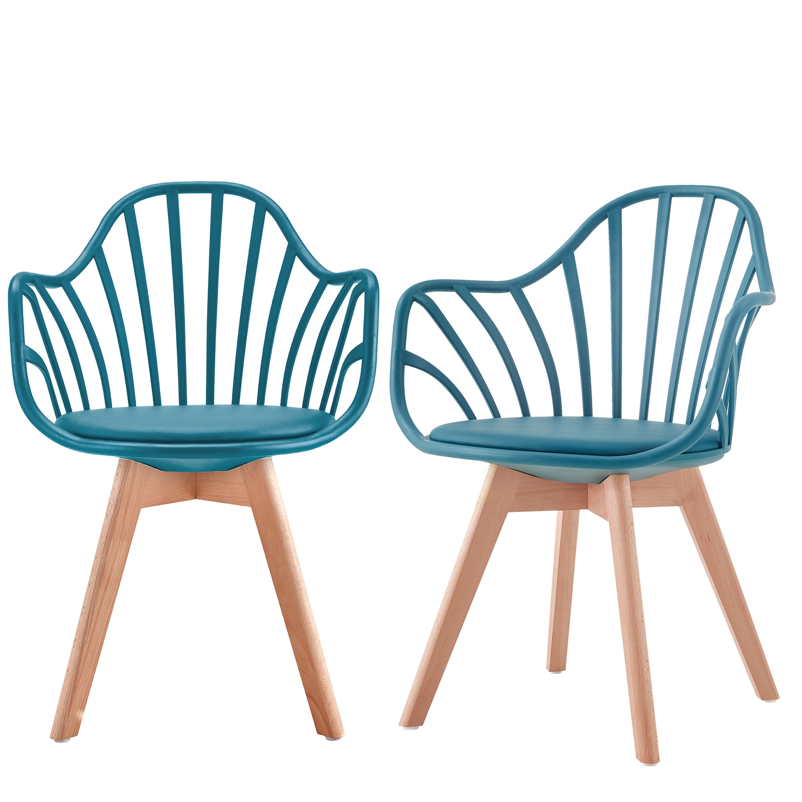 Peacock Blue Cushioned Plastic Armchair With Wood Feet-PP Chair