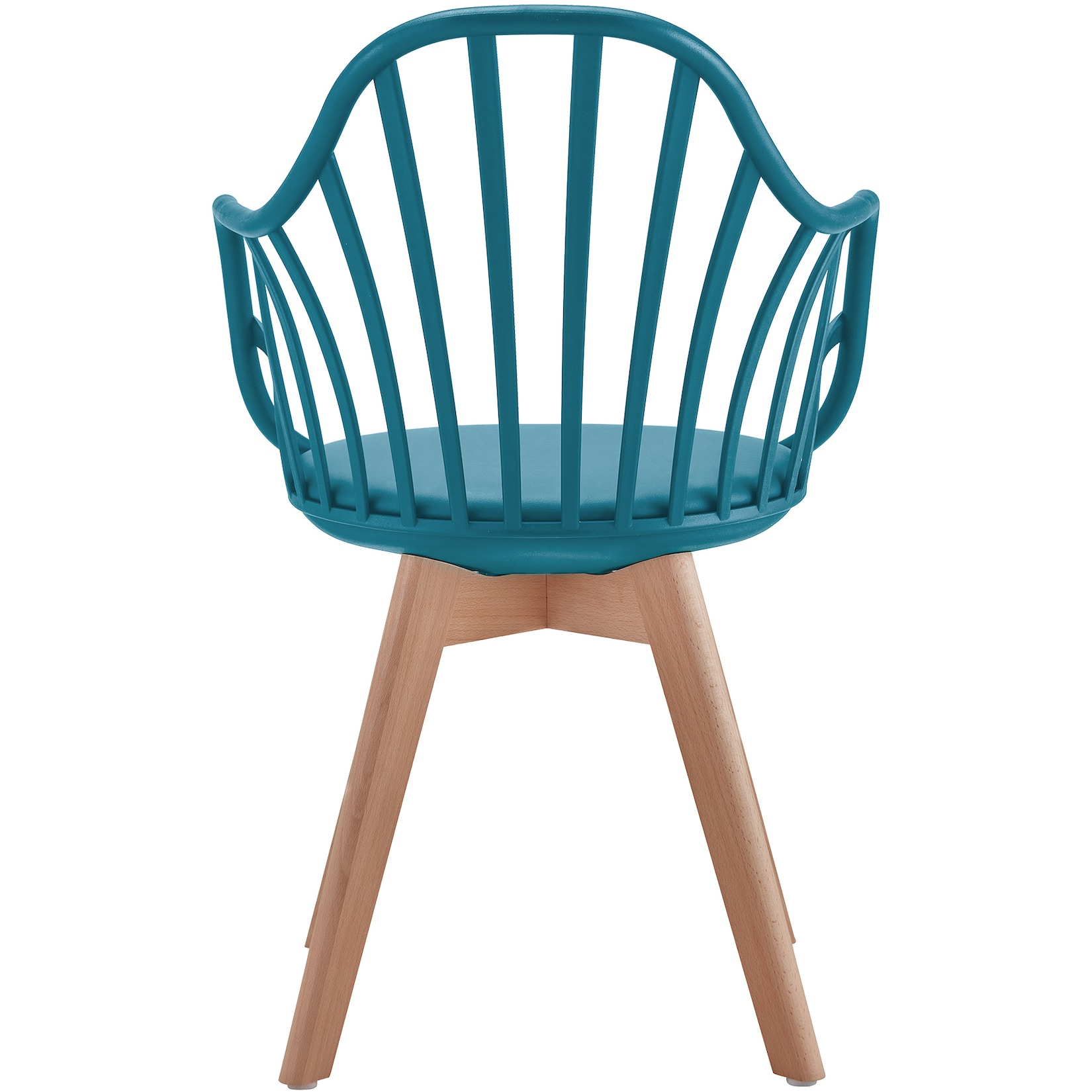 Peacock Blue Cushioned Plastic Armchair With Wood Feet-PP Chair