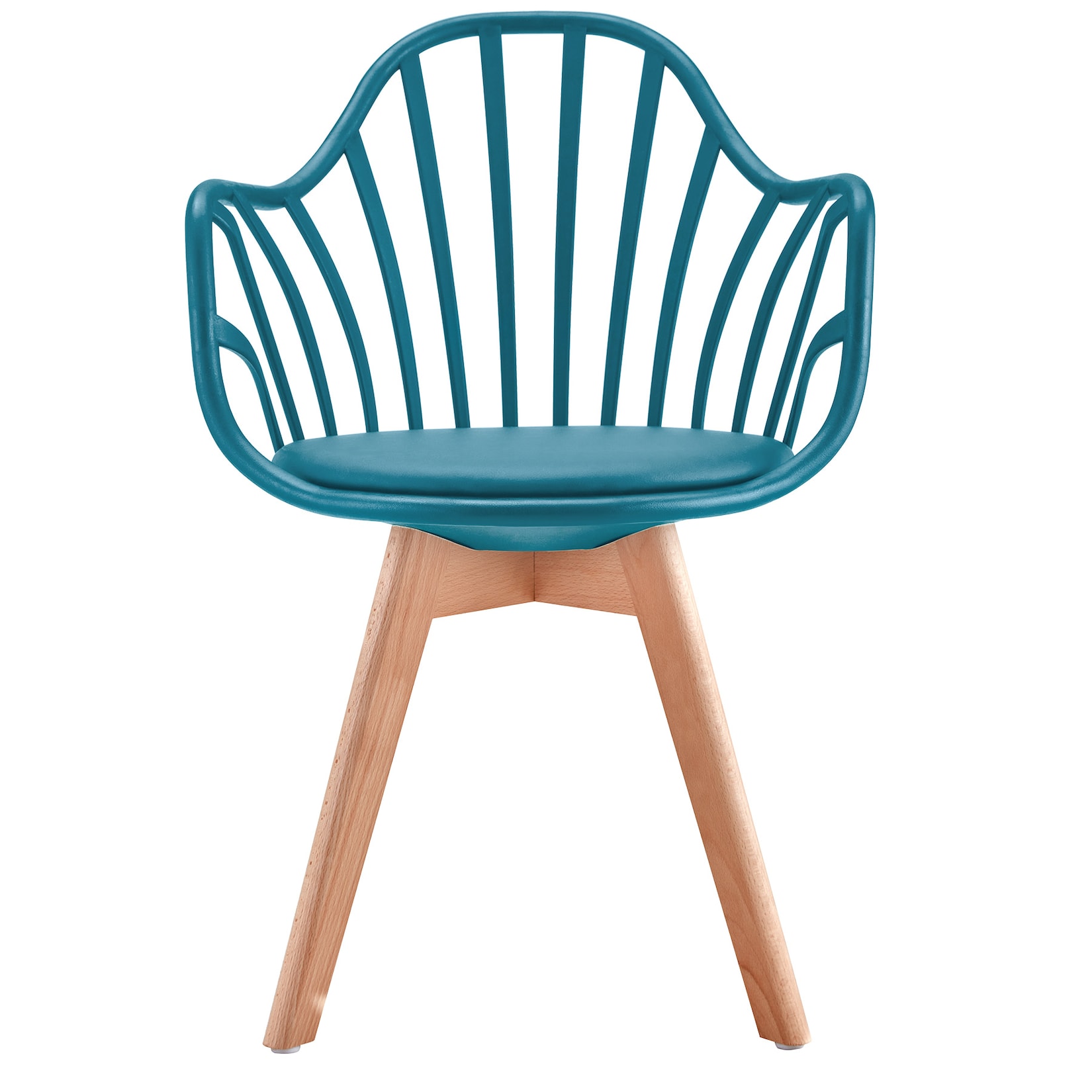 Peacock Blue Cushioned Plastic Armchair With Wood Feet-PP Chair