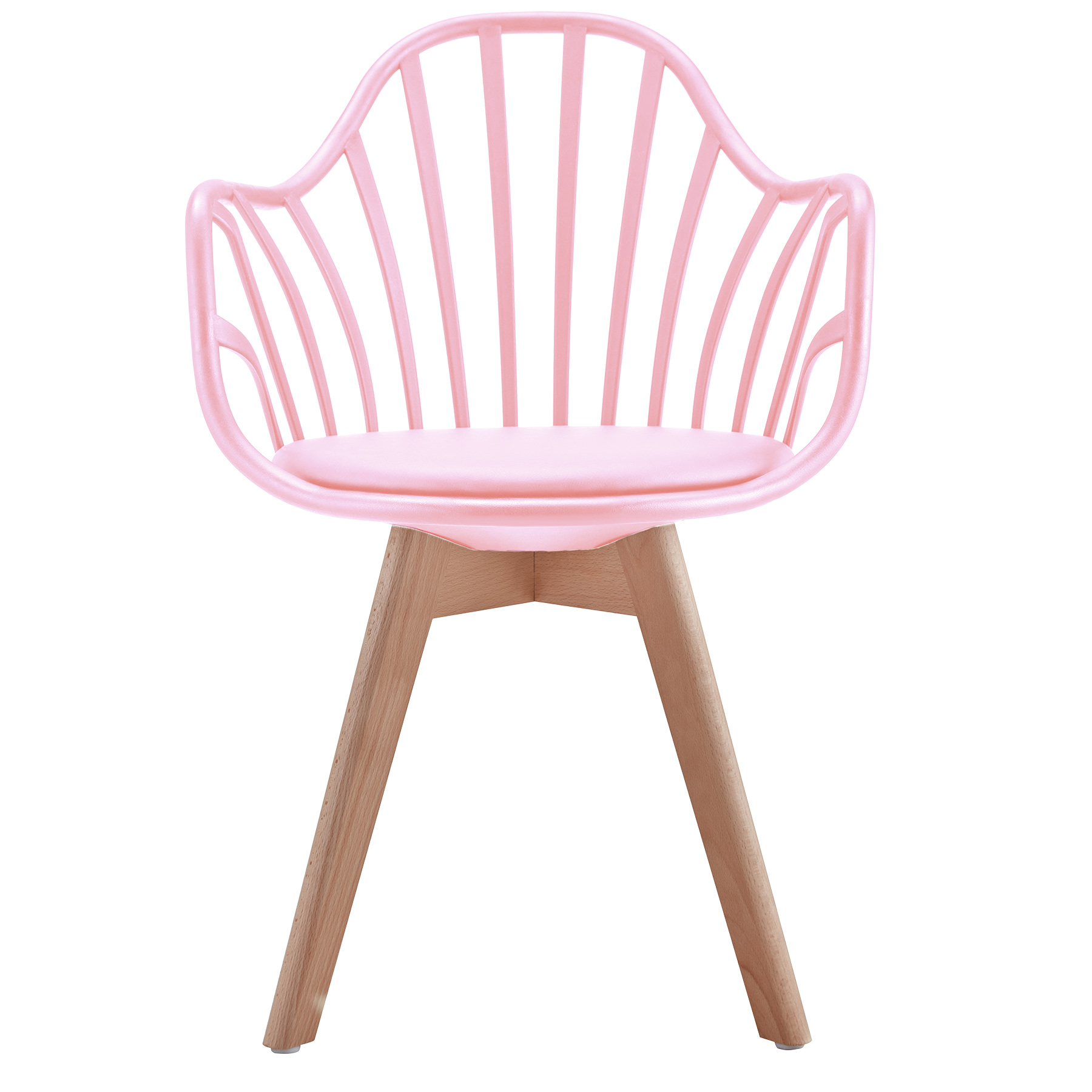 Pink Cushioned Plastic Armchair With Wood Feet-PP Chair