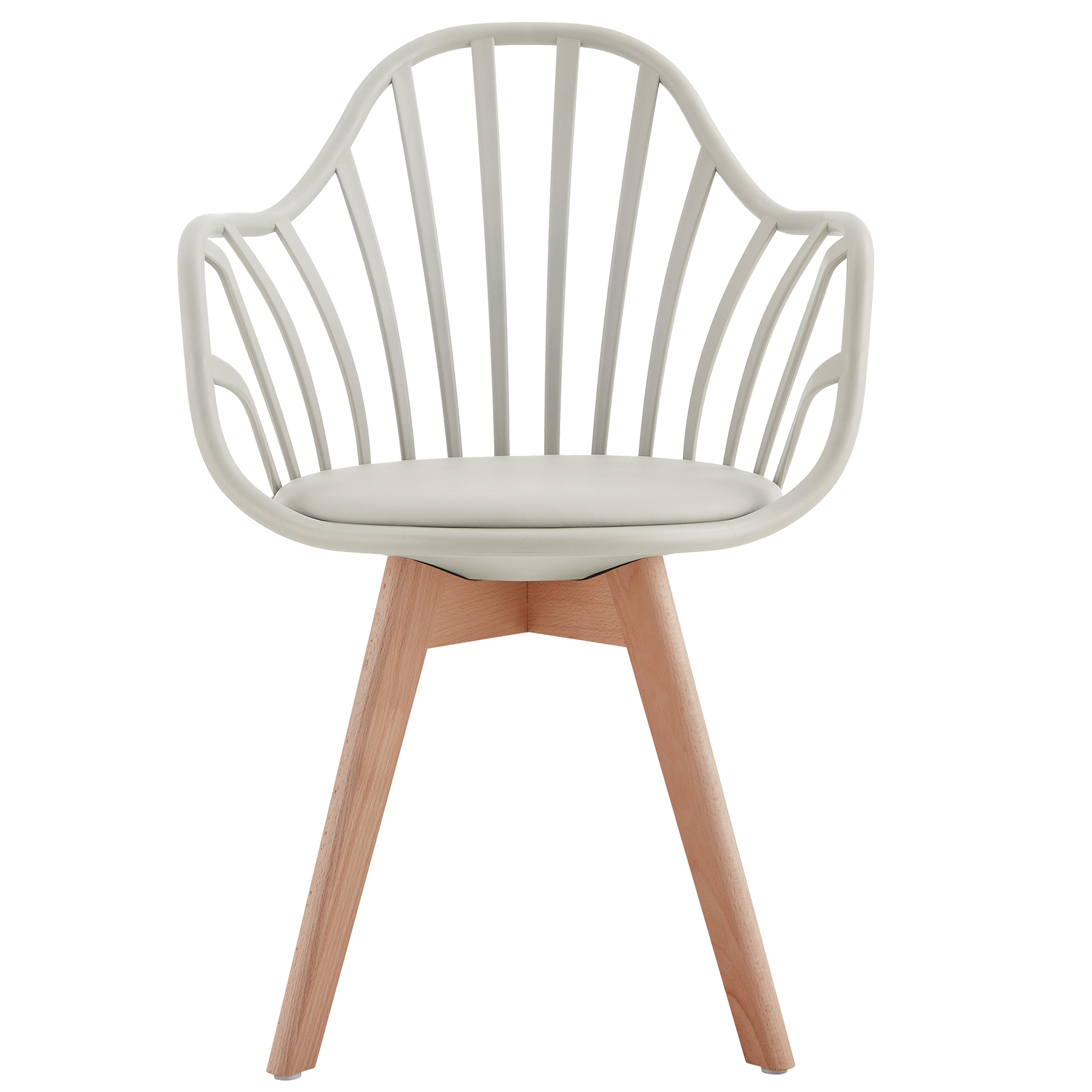 Warm Grey Cushioned Plastic Armchair With Wood Feet-PP Chair