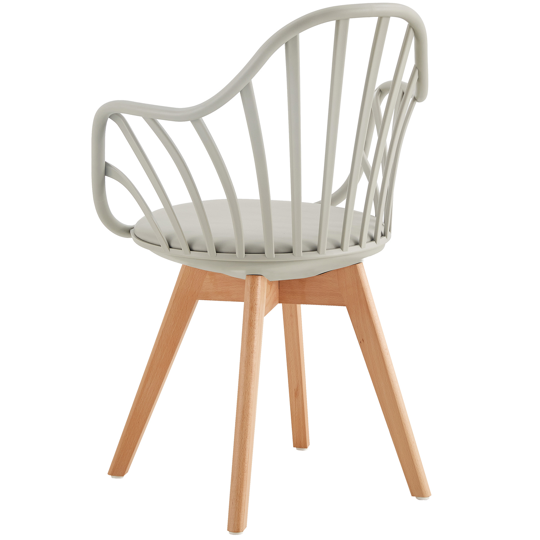 Warm Grey Cushioned Plastic Armchair With Wood Feet-PP Chair