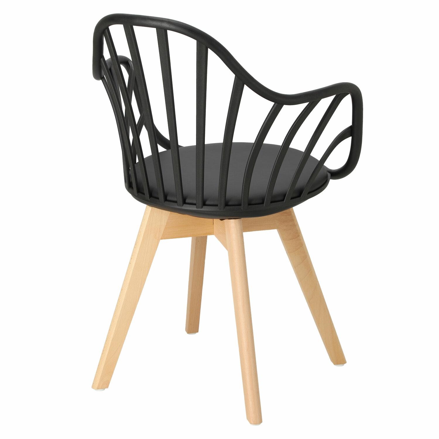 Black Cushioned Plastic Armchair With Wood Feet-PP Chair
