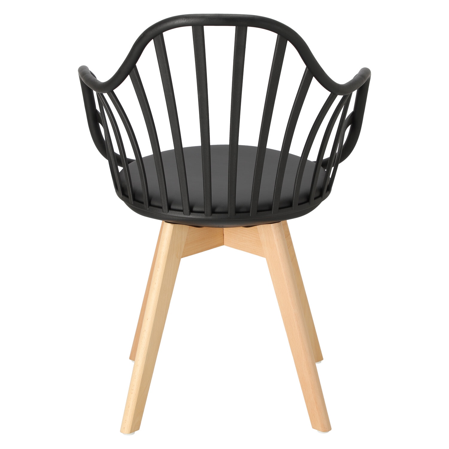 Black Cushioned Plastic Armchair With Wood Feet-PP Chair
