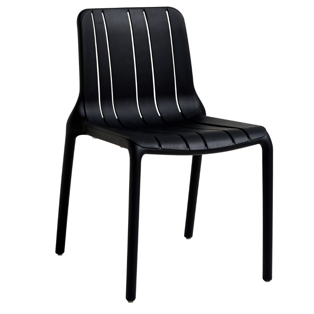 Black Stackable Plastic Outdoor Chair – No Arms, Space-Saving & Weather-Resistant