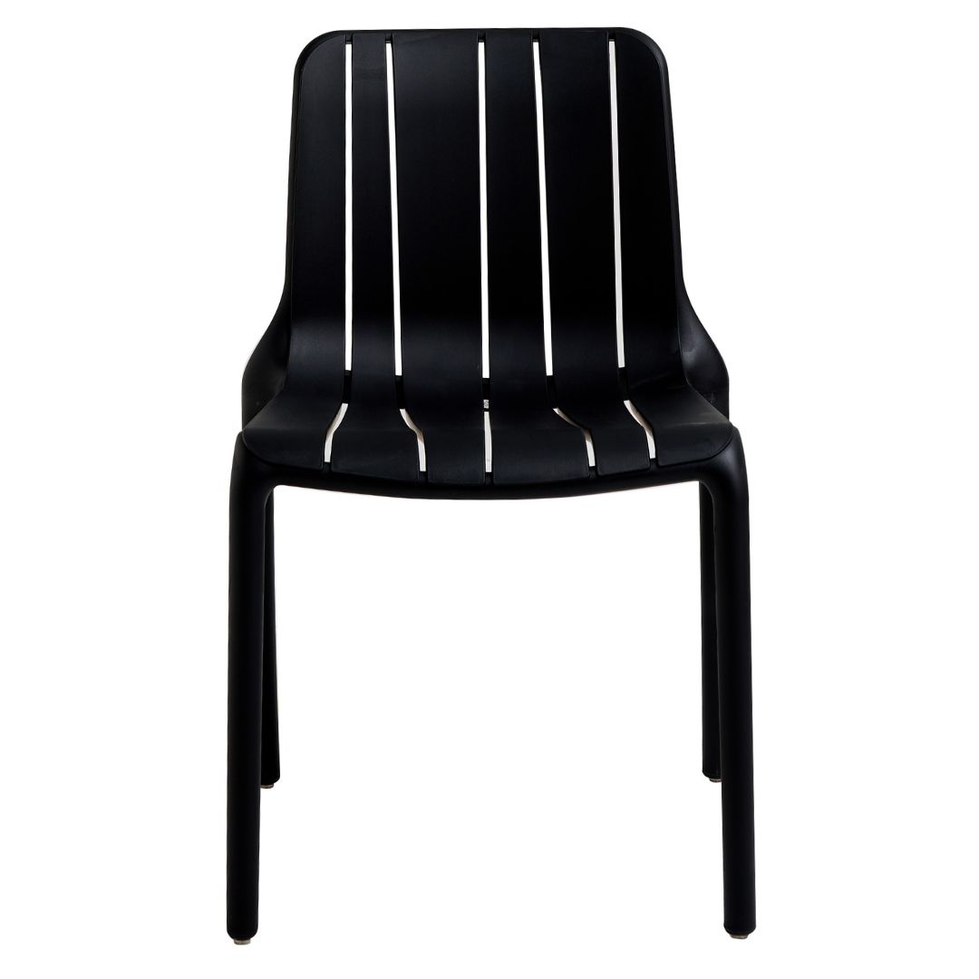 Black Stackable Plastic Outdoor Chair – No Arms, Space-Saving & Weather-Resistant