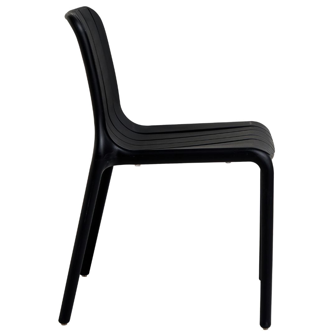 Black Stackable Plastic Outdoor Chair – No Arms, Space-Saving & Weather-Resistant