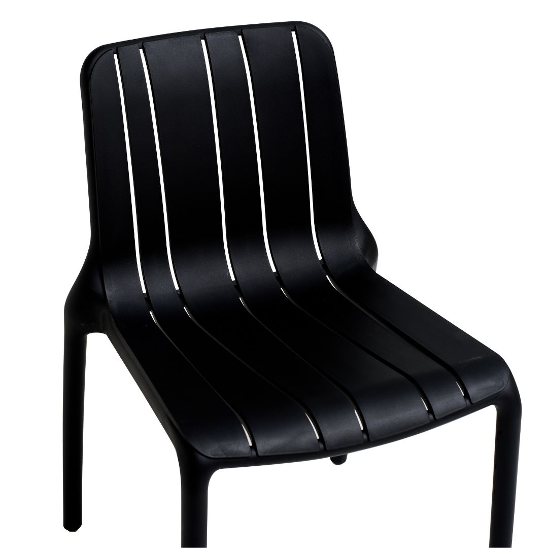 Black Stackable Plastic Outdoor Chair – No Arms, Space-Saving & Weather-Resistant