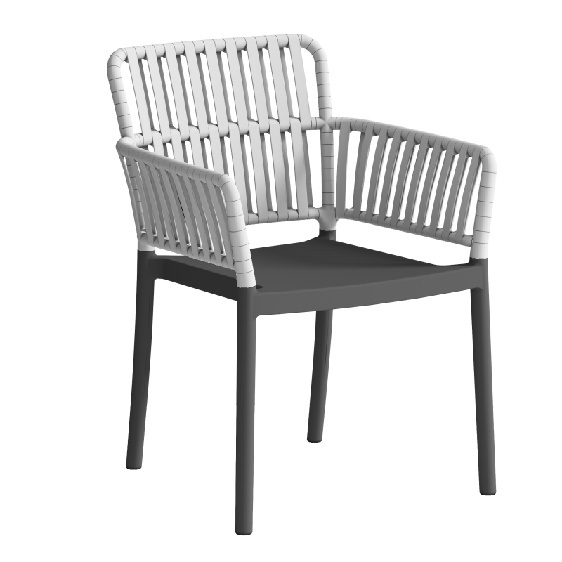 Modular Assembly PP Plastic Armchair, Two-Color Woven Rattan Look Patio Dining Chair, Weatherproof Stackable Outdoor Cafe Garden Chair for Hotel Restaurant Wholesale Project