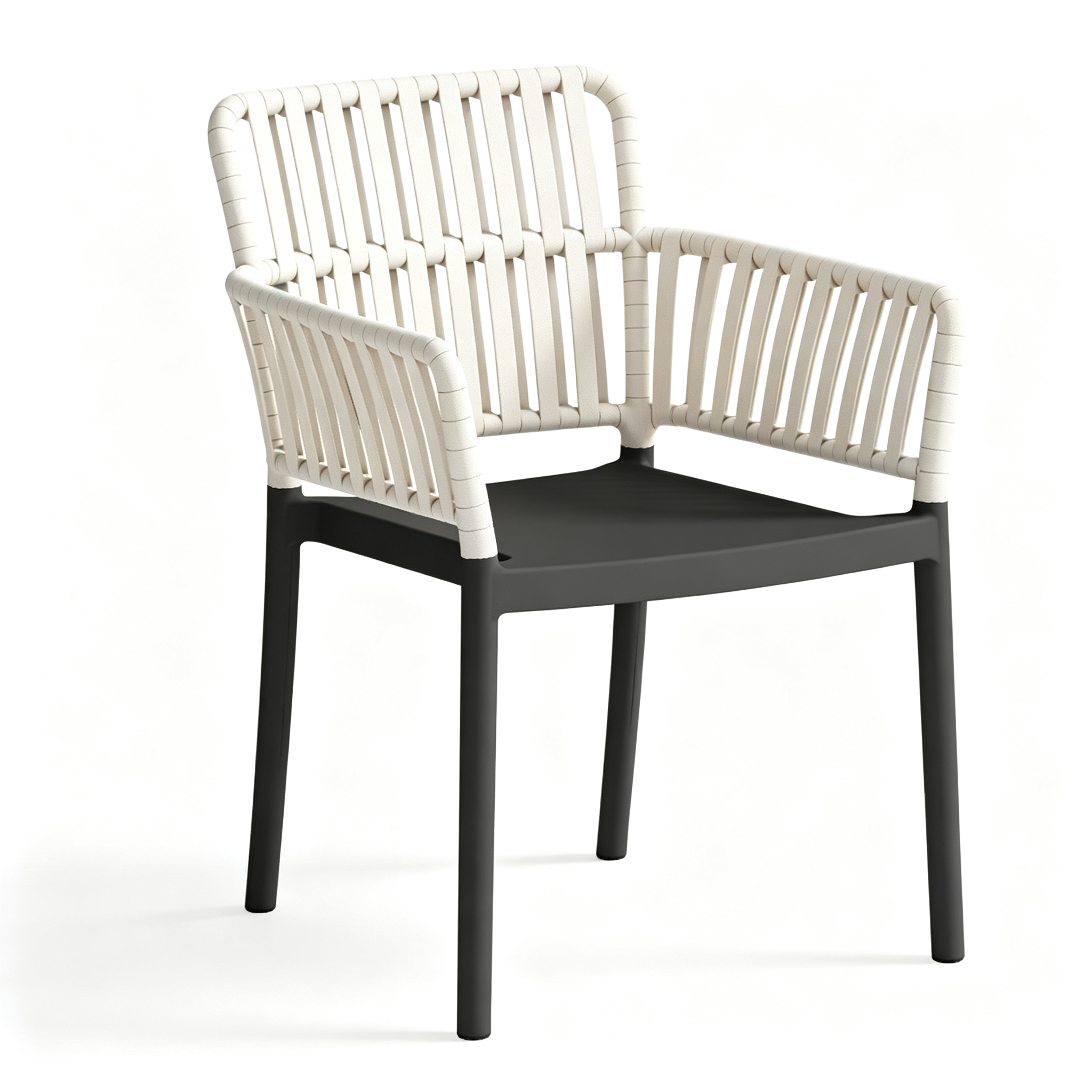 Modular Assembly PP Plastic Armchair, Two-Color Woven Rattan Look Patio Dining Chair, Weatherproof Stackable Outdoor Cafe Garden Chair for Hotel Restaurant Wholesale Project