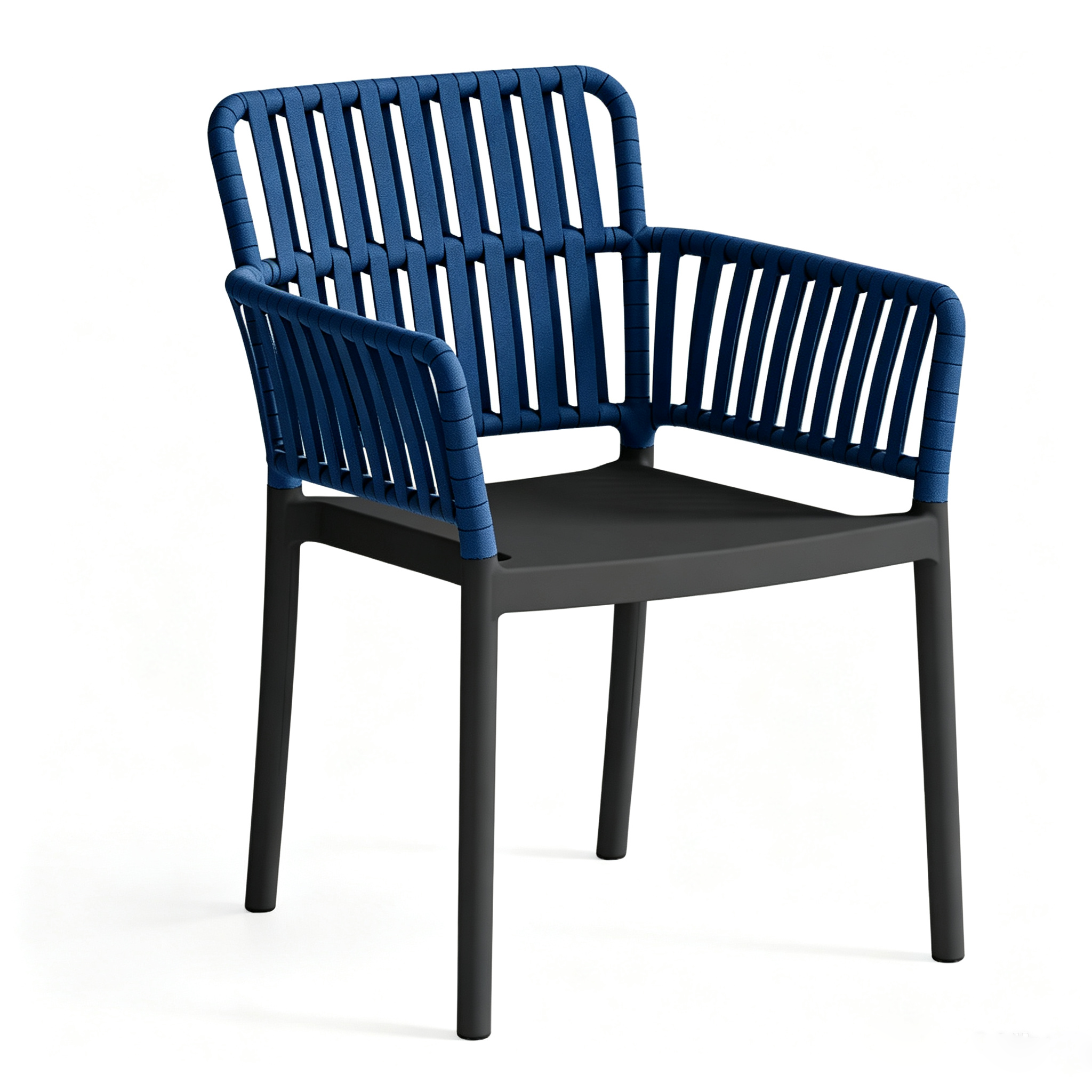 Modular Assembly PP Plastic Armchair, Two-Color Woven Rattan Look Patio Dining Chair, Weatherproof Stackable Outdoor Cafe Garden Chair for Hotel Restaurant Wholesale Project