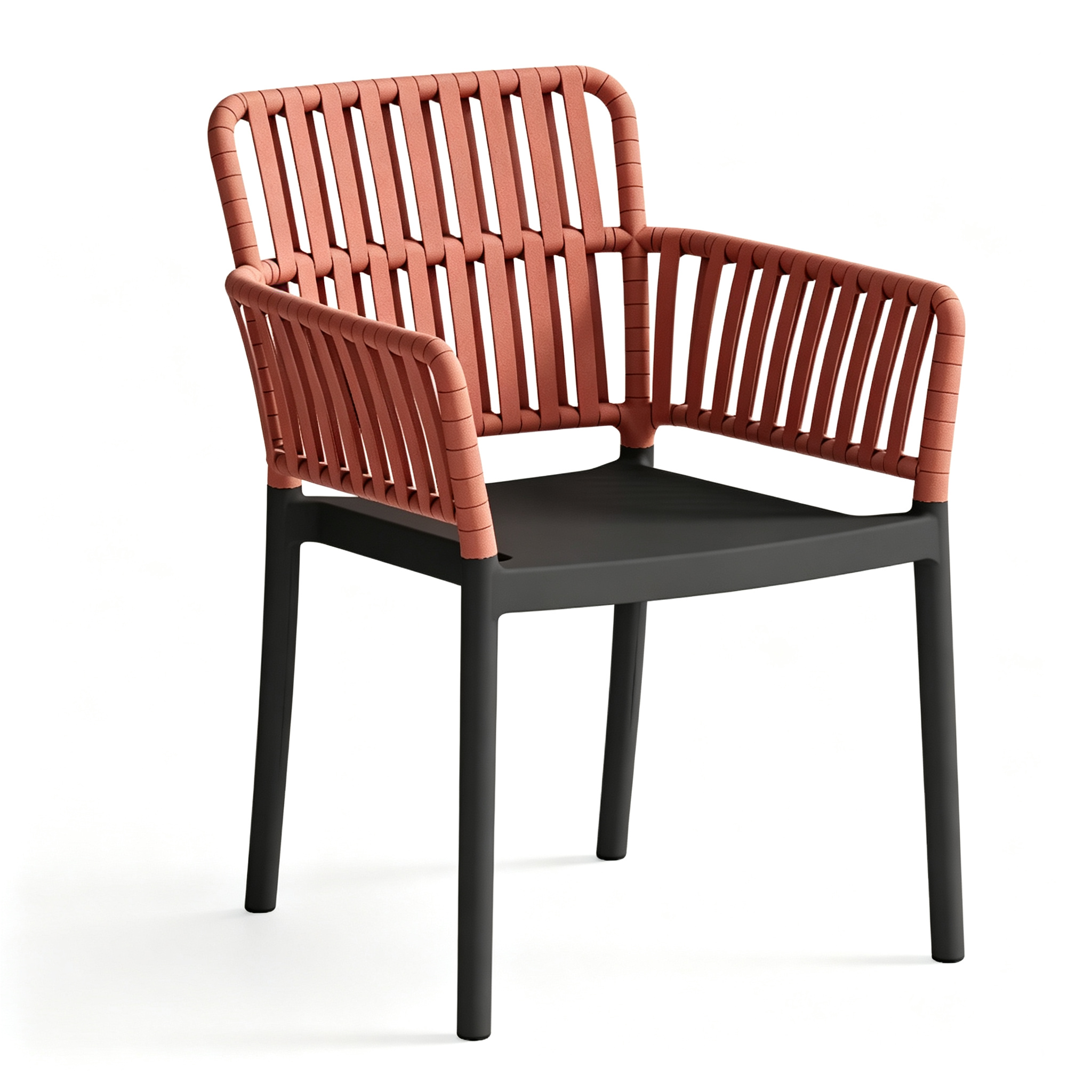 Modular Assembly PP Plastic Armchair, Two-Color Woven Rattan Look Patio Dining Chair, Weatherproof Stackable Outdoor Cafe Garden Chair for Hotel Restaurant Wholesale Project