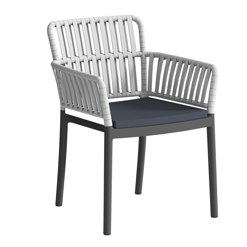 Modular Assembly PP Plastic Armchair, Two-Color Woven Rattan Look Patio Dining Chair, Weatherproof Stackable Outdoor Cafe Garden Chair for Hotel Restaurant Wholesale Project