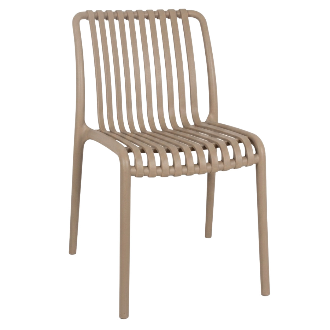 PATIVIN Monobloc Molded Vertical Slatted PP Armless Dining Chair Stackable Striped Plastic Patio Side Chair for Cafe Hotel Outdoor Wholesale