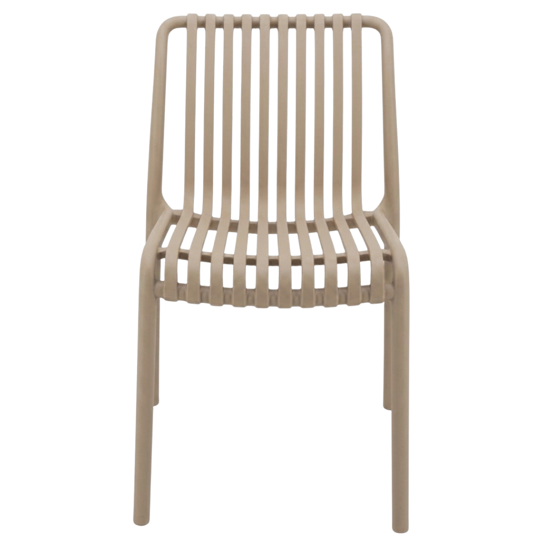 PATIVIN Monobloc Molded Vertical Slatted PP Armless Dining Chair Stackable Striped Plastic Patio Side Chair for Cafe Hotel Outdoor Wholesale