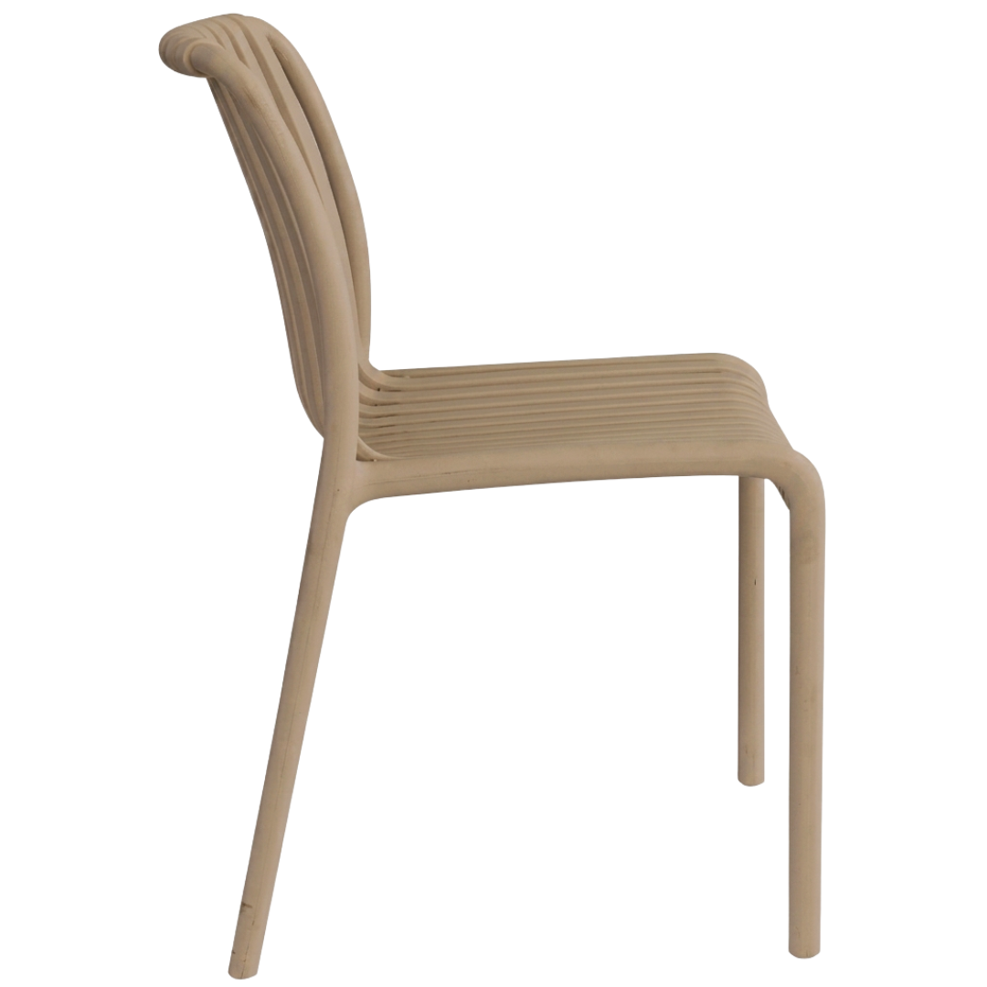 PATIVIN Monobloc Molded Vertical Slatted PP Armless Dining Chair Stackable Striped Plastic Patio Side Chair for Cafe Hotel Outdoor Wholesale