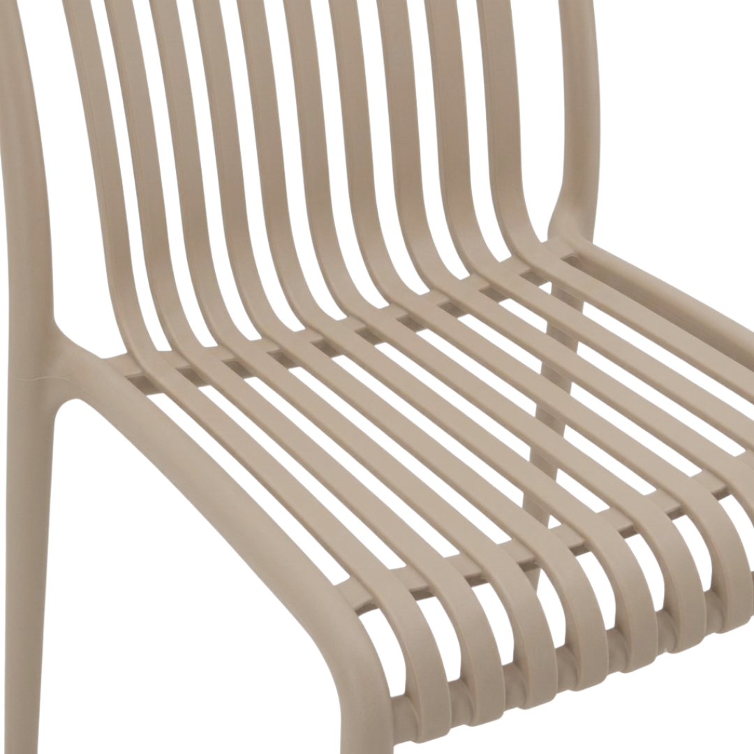 PATIVIN Monobloc Molded Vertical Slatted PP Armless Dining Chair Stackable Striped Plastic Patio Side Chair for Cafe Hotel Outdoor Wholesale