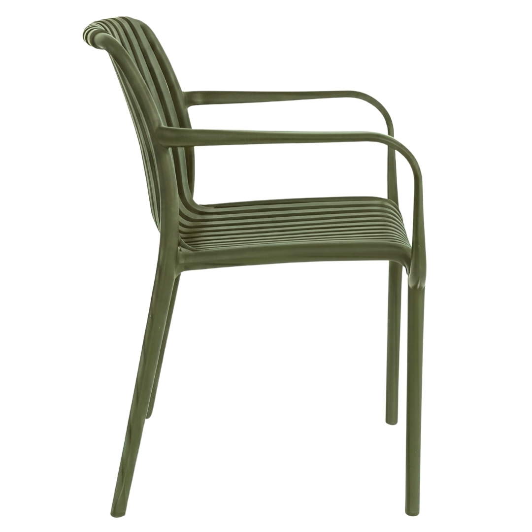 PATIVIN Monobloc Molded Vertical Slatted PP Armchair Stackable Striped Plastic Patio Dining Arm Chair for Cafe Hotel Resort Wholesale
