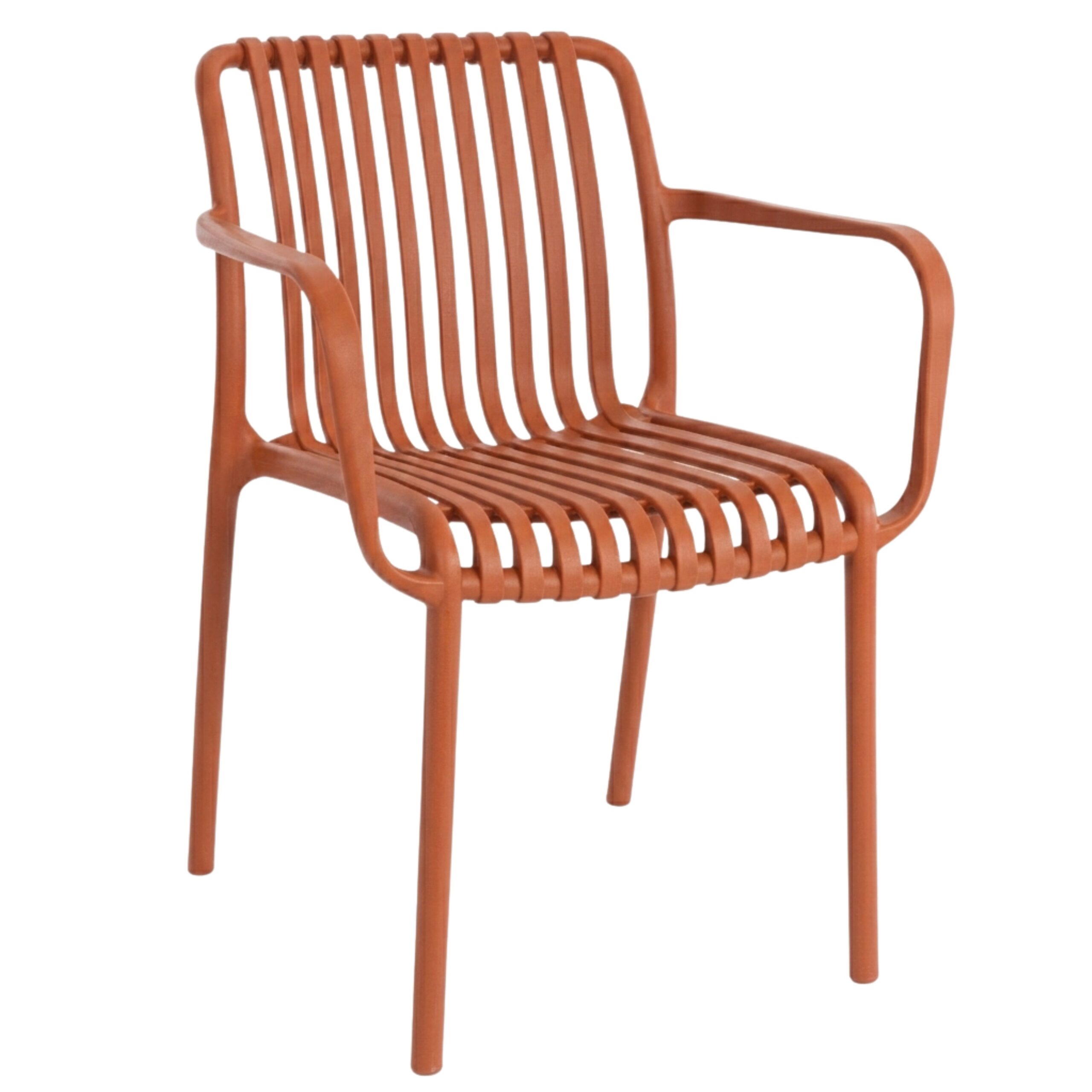 PATIVIN Monobloc Molded Vertical Slatted PP Armchair Stackable Striped Plastic Patio Dining Arm Chair for Cafe Hotel Resort Wholesale