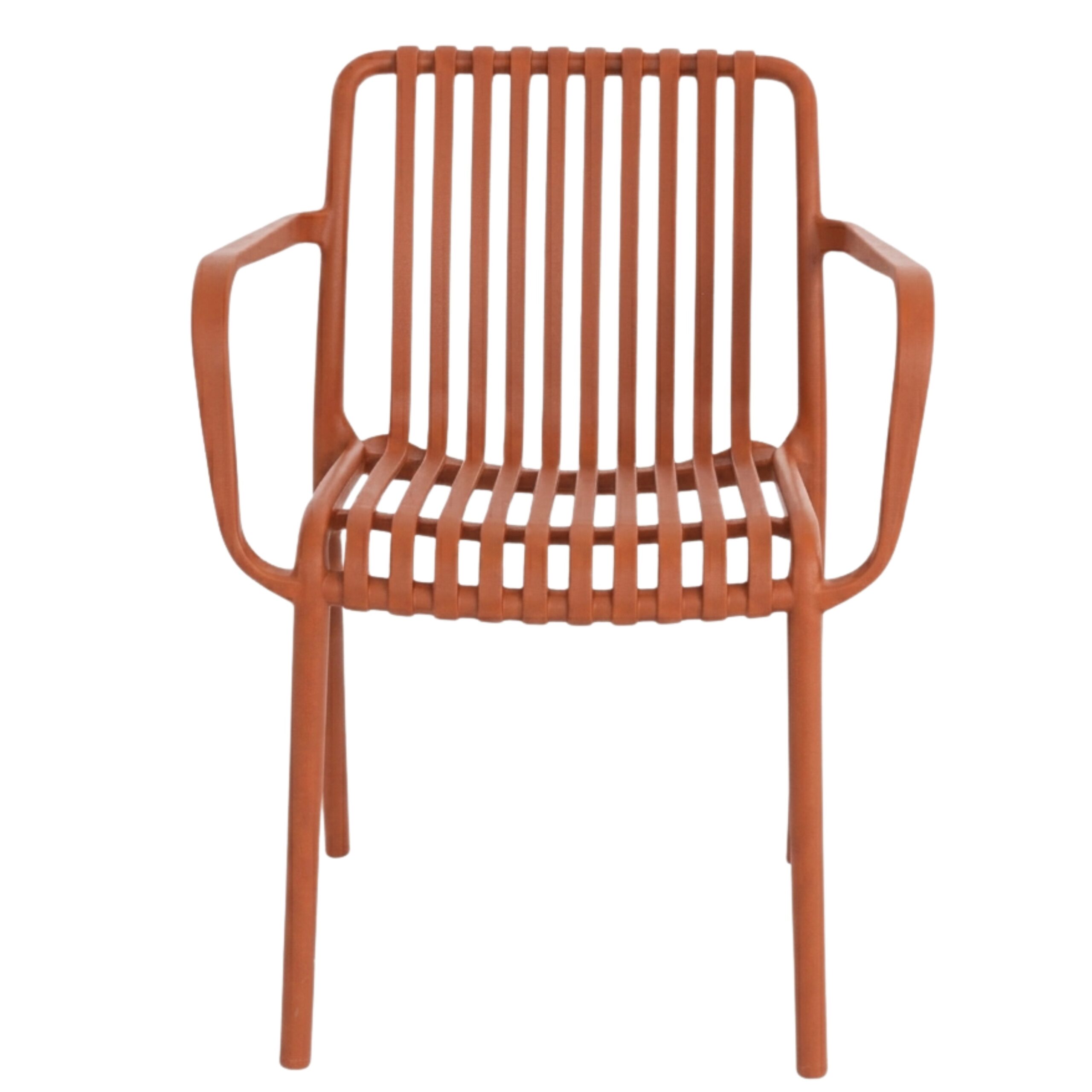 PATIVIN Monobloc Molded Vertical Slatted PP Armchair Stackable Striped Plastic Patio Dining Arm Chair for Cafe Hotel Resort Wholesale