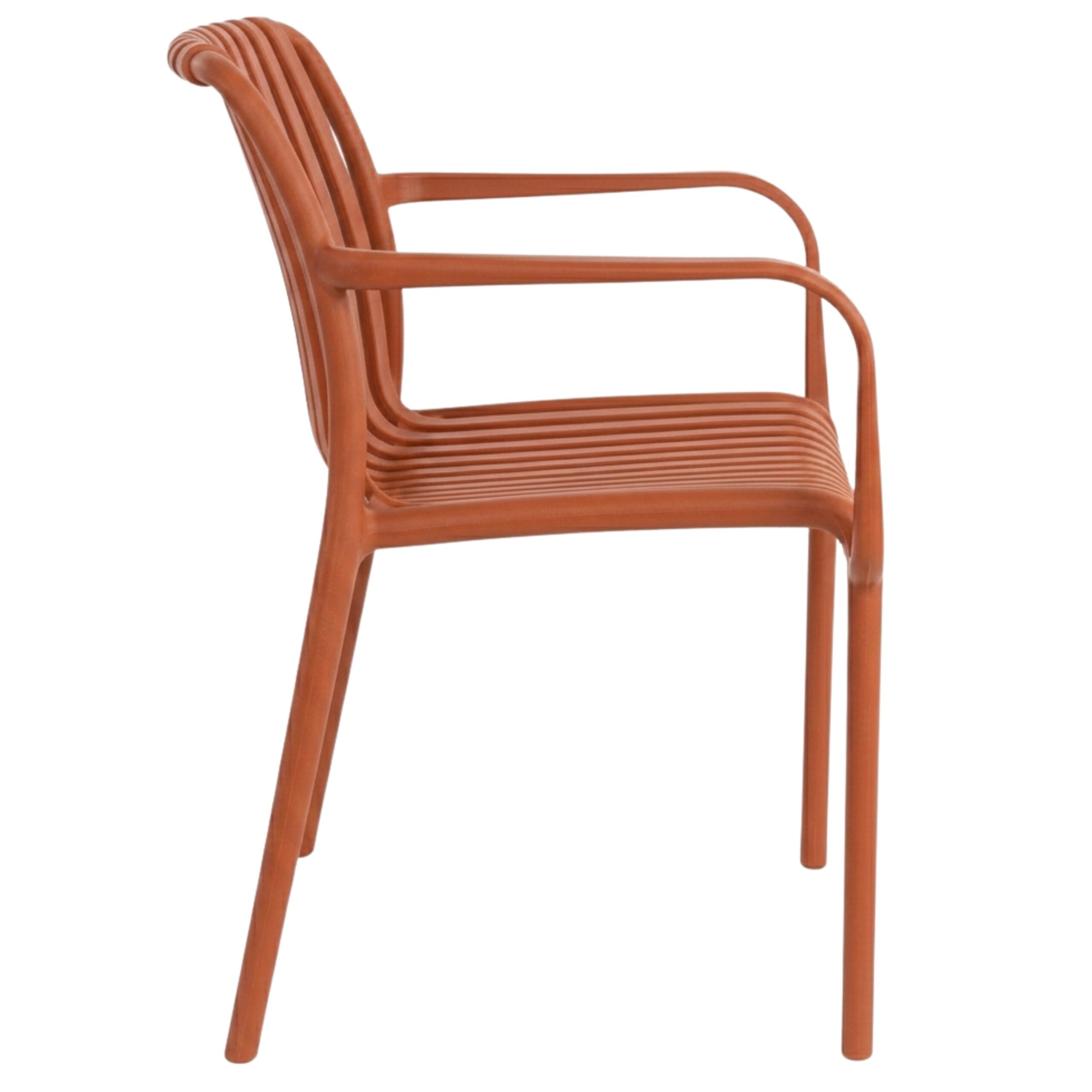 PATIVIN Monobloc Molded Vertical Slatted PP Armchair Stackable Striped Plastic Patio Dining Arm Chair for Cafe Hotel Resort Wholesale