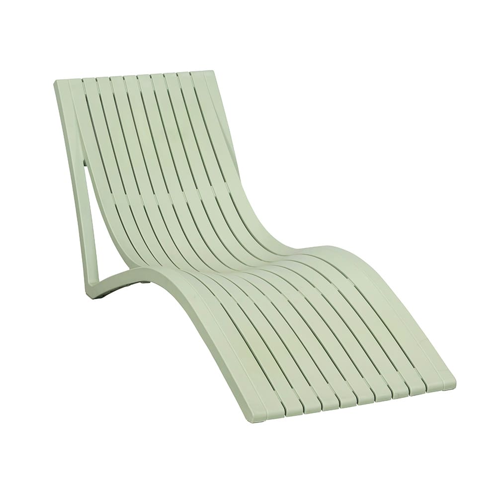 Light Sage Green Polypropylene Sun Lounger, Stackable Outdoor Chaise Lounge Chair, UV Stabilized Poolside Recliner for Patio & Commercial Use-PP Chair