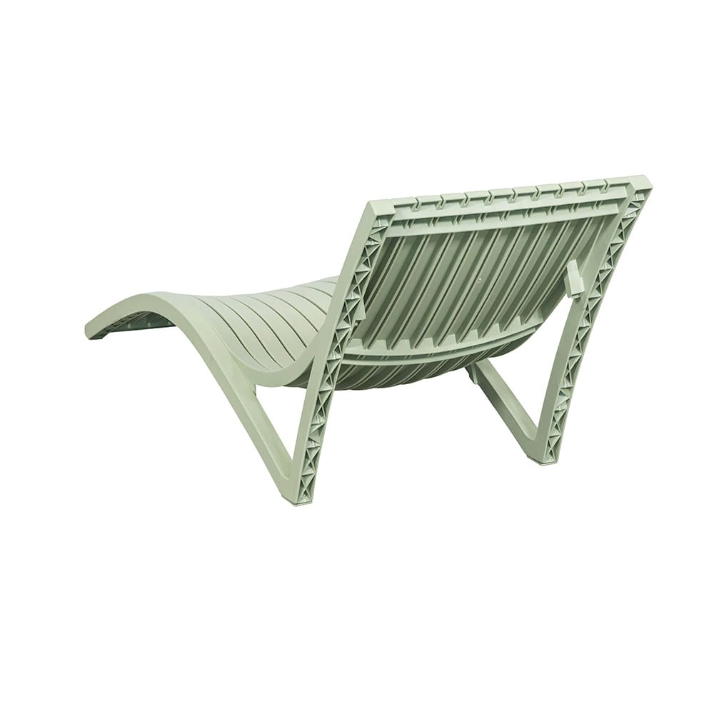 Light Sage Green Polypropylene Sun Lounger, Stackable Outdoor Chaise Lounge Chair, UV Stabilized Poolside Recliner for Patio & Commercial Use