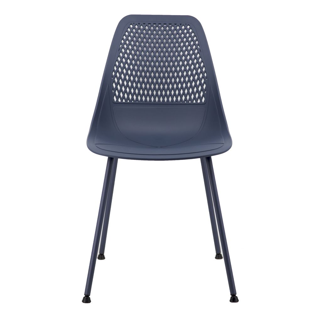 Navy Blue Plastic Seat Metal Leg Chair – Armless Contemporary Dining Chair with Sturdy Steel Base