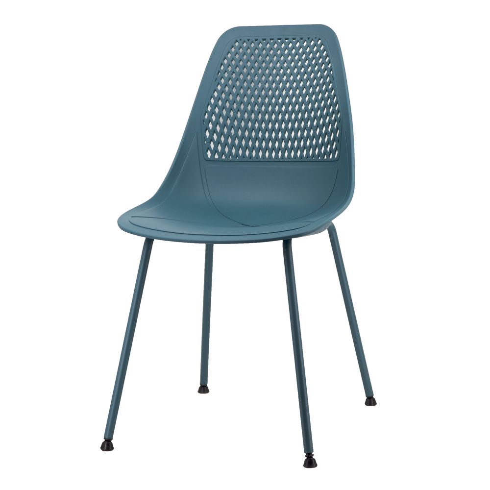 Armless Chair with Metal Legs and Deep Blue Plastic Seat
