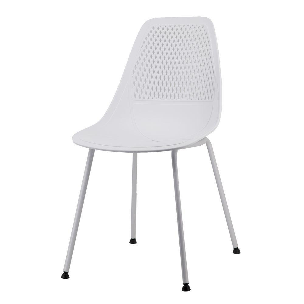 White Plastic Seat Metal Leg Chair – Minimalist Armless Dining Chair with Steel Frame