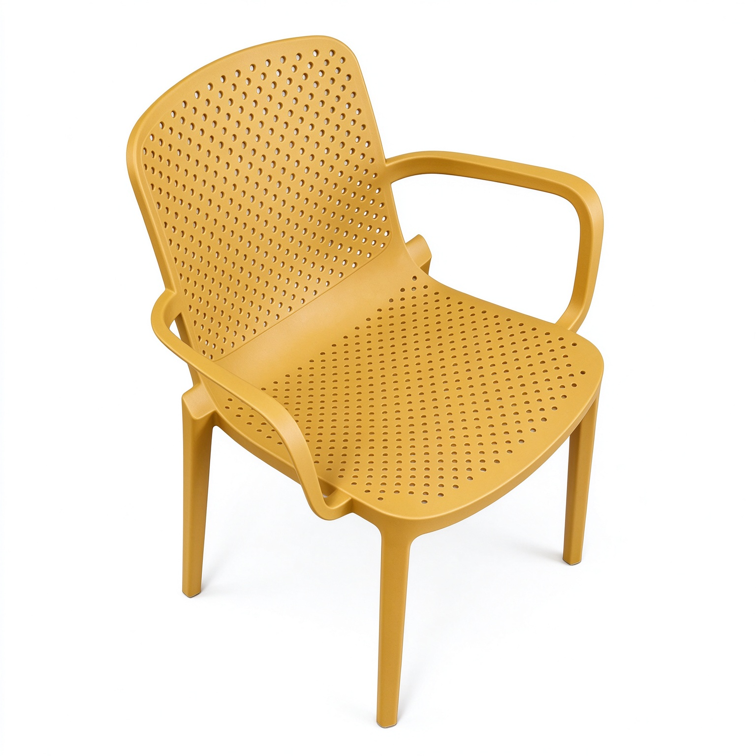 Stackable Perforated PP Monobloc Armchair, One-Piece Plastic Dining Arm Chair for Restaurant, Cafe & Outdoor Patio