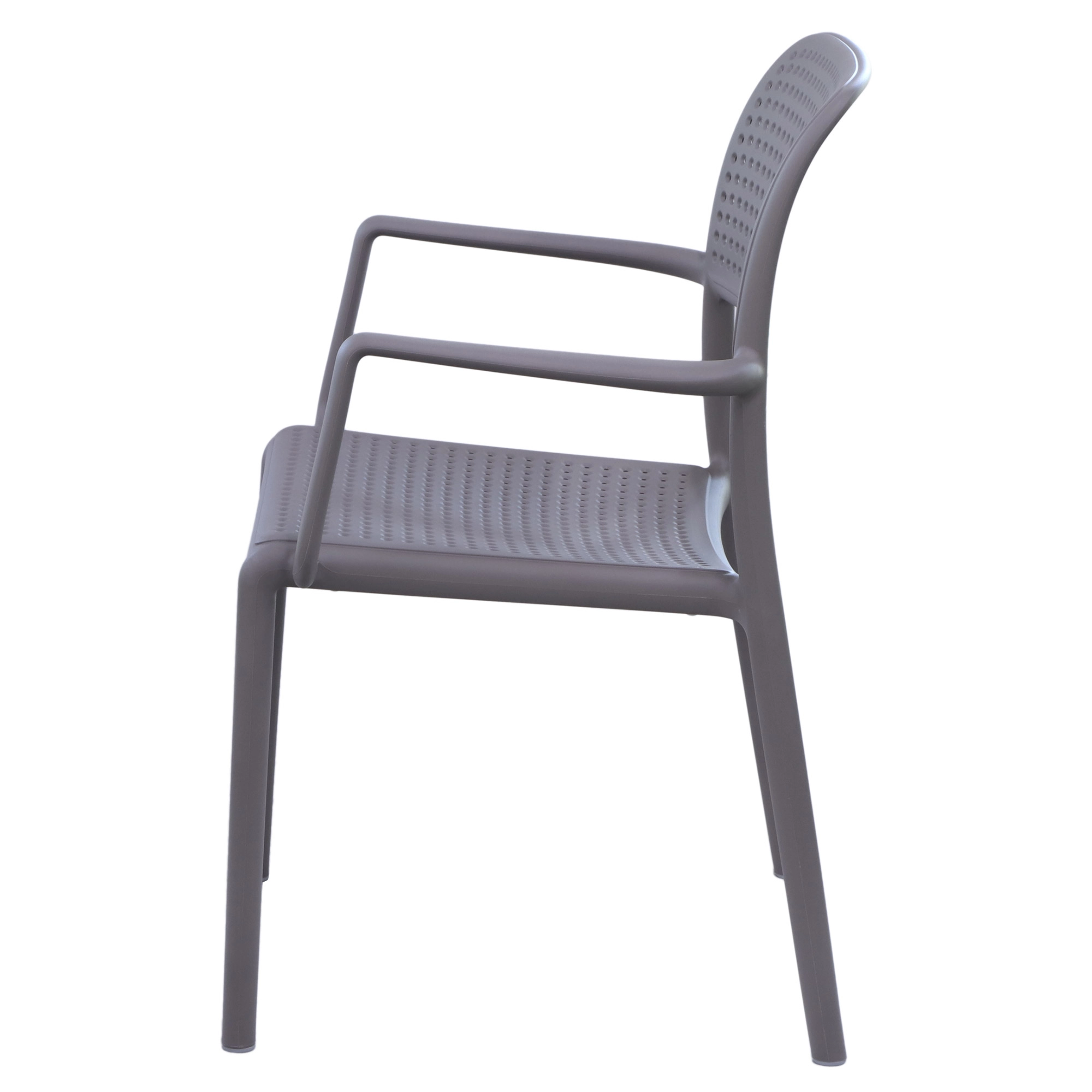 One-Piece Molded Micro-Perforated PP Arm Dining Chair Stackable Breathable Plastic Patio Armchair for Cafe Hotel Outdoor Wholesale
