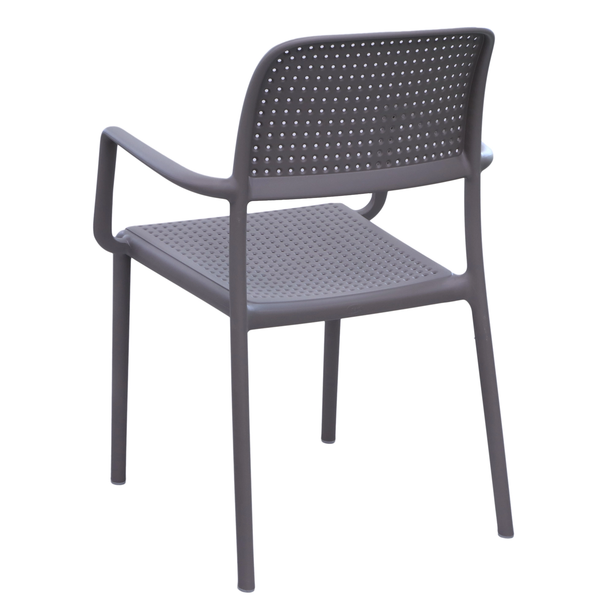 One-Piece Molded Micro-Perforated PP Arm Dining Chair Stackable Breathable Plastic Patio Armchair for Cafe Hotel Outdoor Wholesale