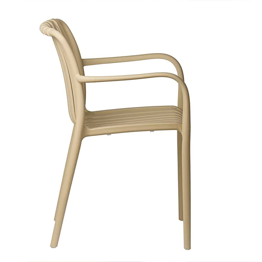 Modern PP Plastic Dining Chair with Slatted Back & Arms – Outdoor Seating