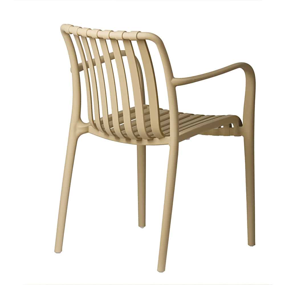 Modern PP Plastic Dining Chair with Slatted Back & Arms – Outdoor Seating