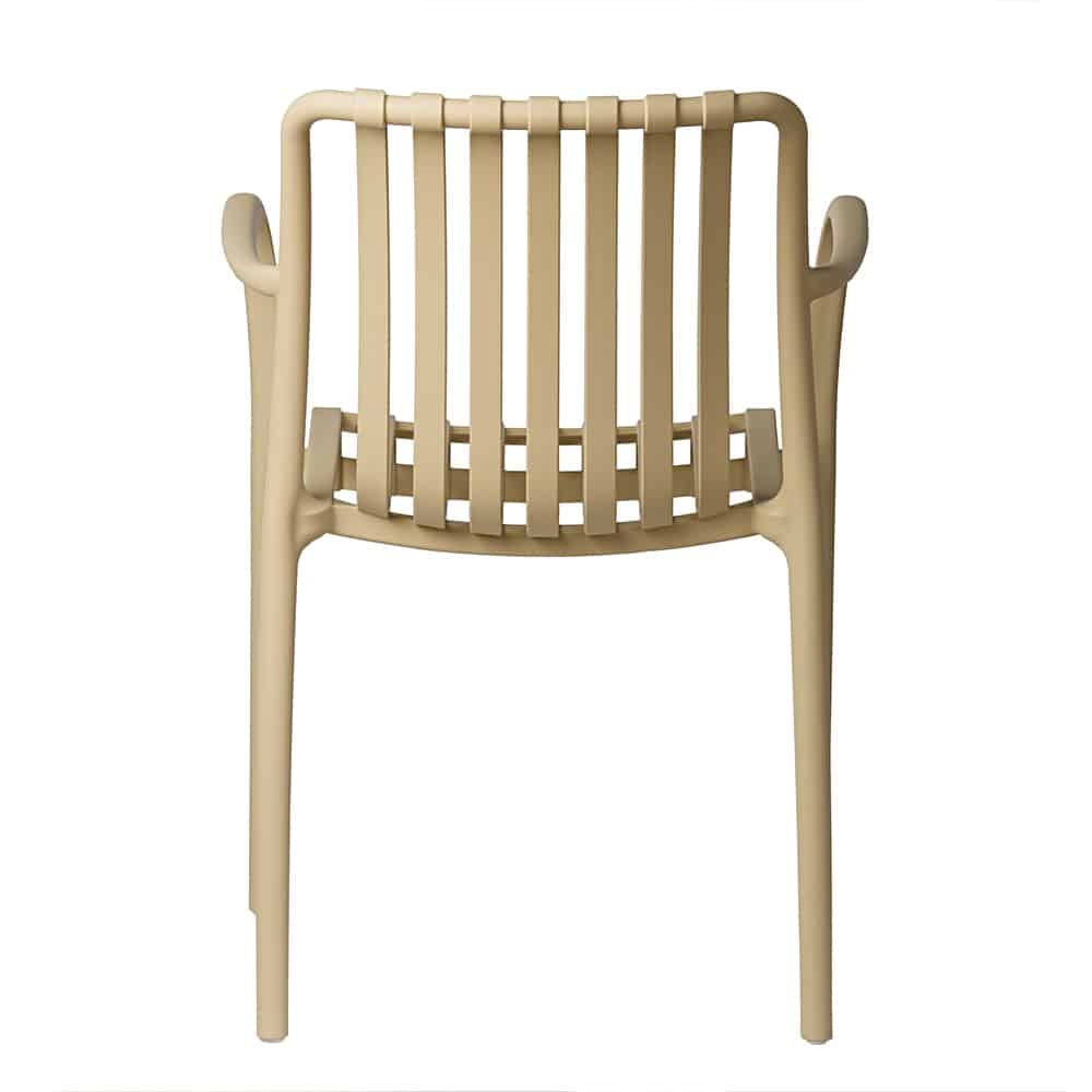 Modern PP Plastic Dining Chair with Slatted Back & Arms – Outdoor Seating