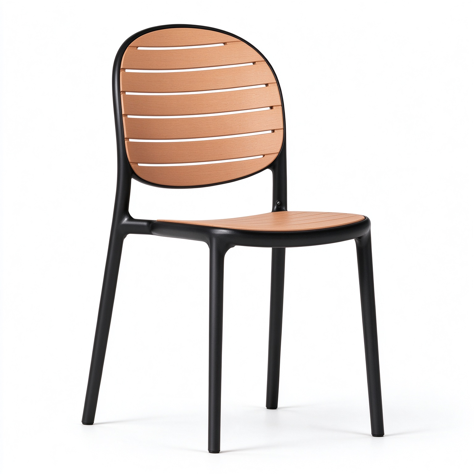 Modern PP Plastic Dining Chair with Wood-Look Slat Back – Commercial & Outdoor Use