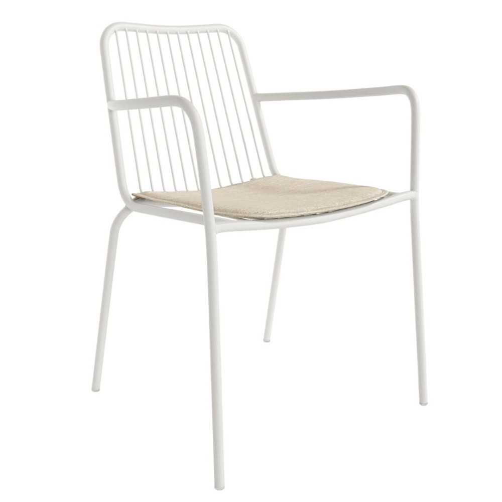 White Metal Armchair With Cushion-PP Chair