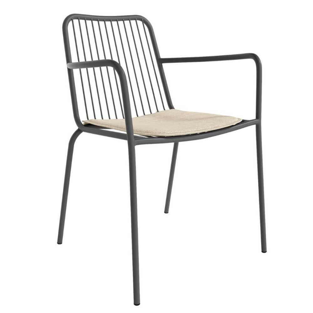 Dark Grey Metal Armchair With Cushion-PP Chair