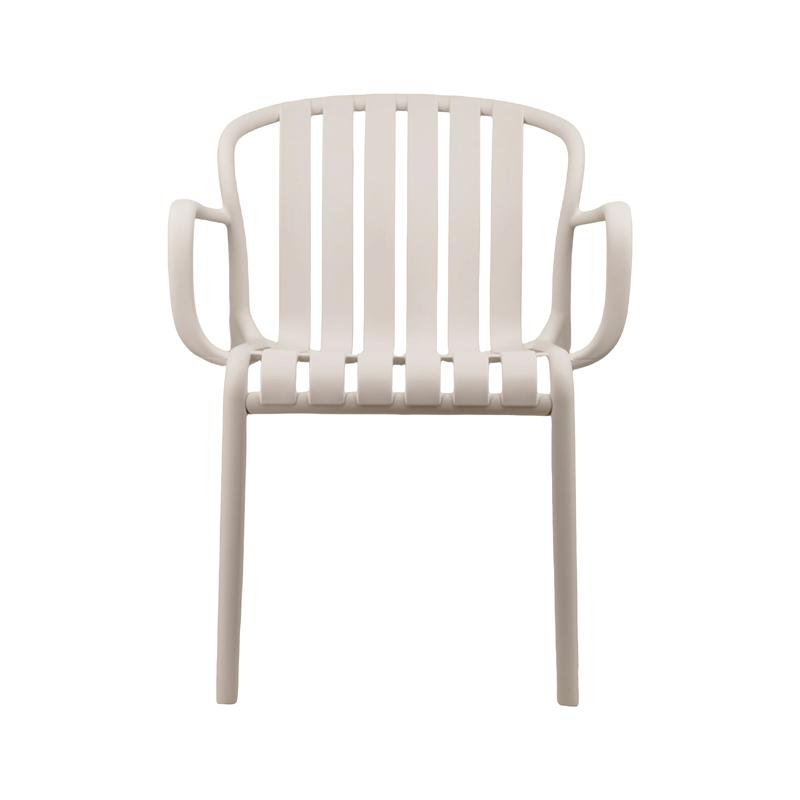 Beige Stackable Plastic Patio Chair with Armrests