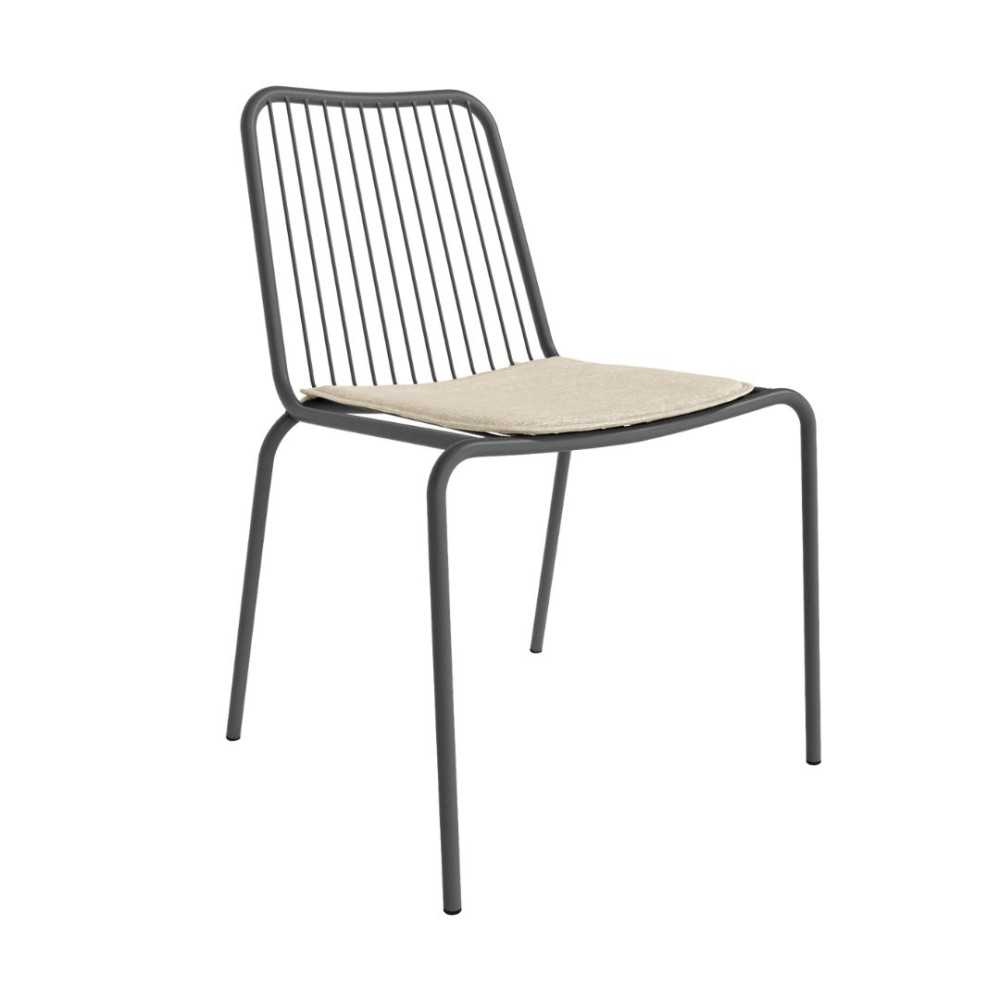 Dark Grey Metal Outdoor Chair With Cushion-PP Chair