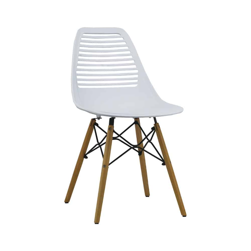 White Plastic Seat Beechwood Leg Chair - Armless Scandinavian Style Dining Chair
